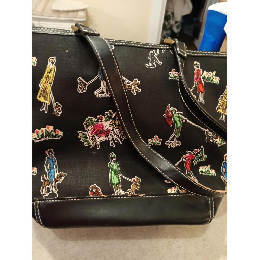 Vintage 90's Liz Claiborne Beaded Small Tote Dog Lover Canvas Bag Purse